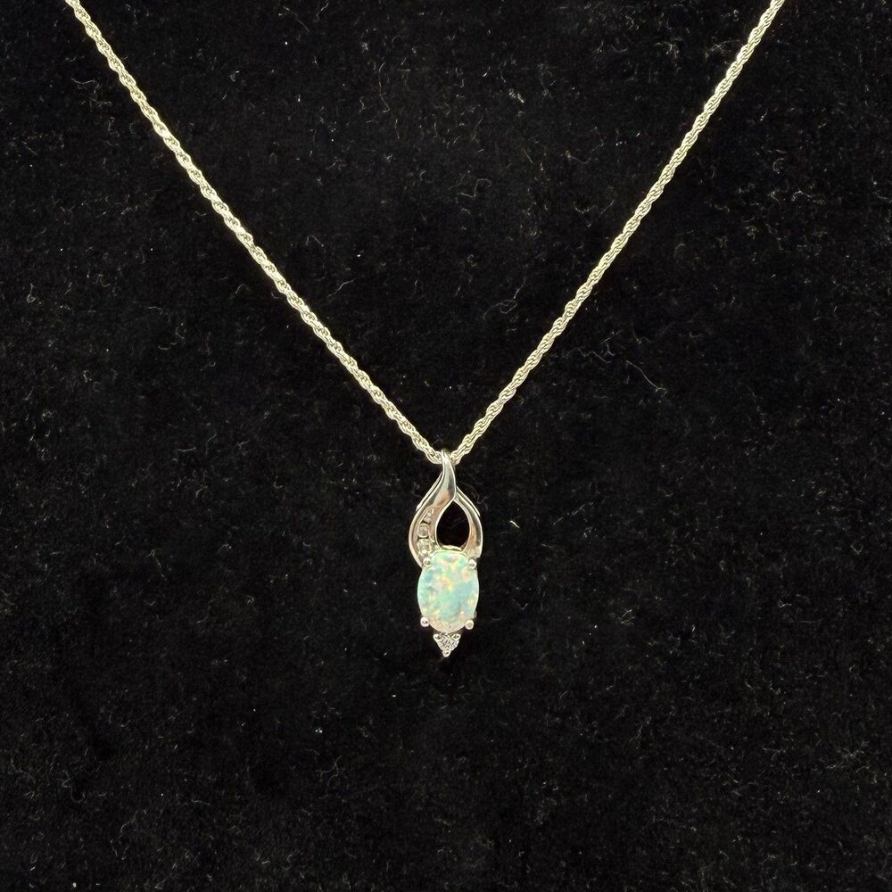 925 Sterling Silver Blue Opal Teardrop Pendant Necklace Dainty Jewelry